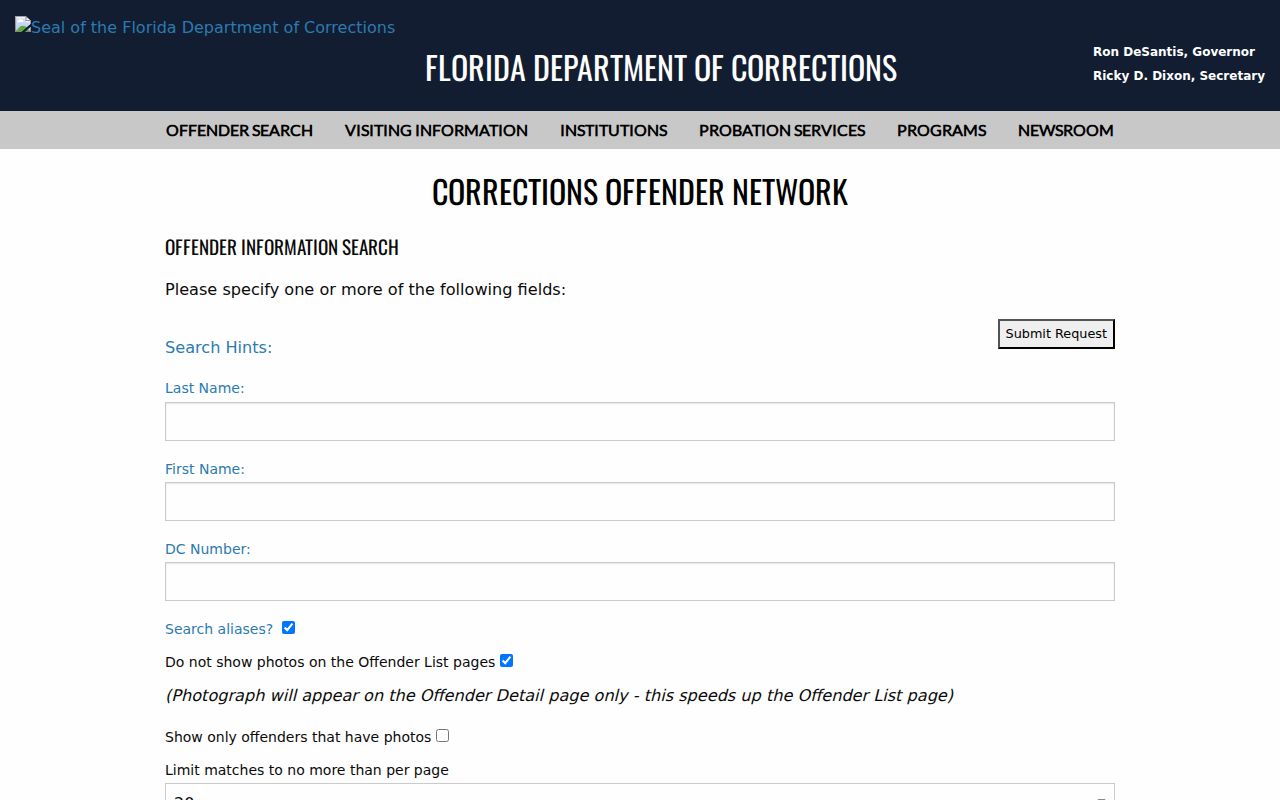 Florida arrest lookup through FDC offender search