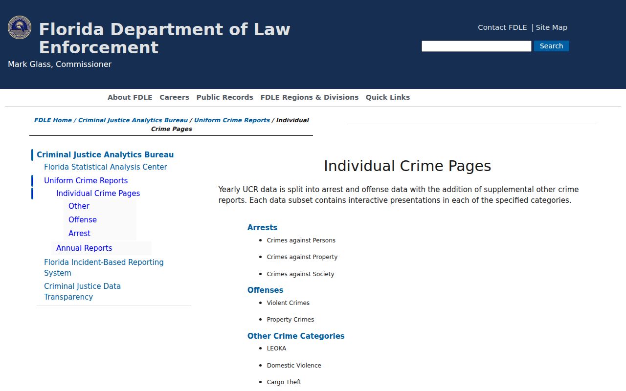 Florida arrest records and offense statistics dashboard