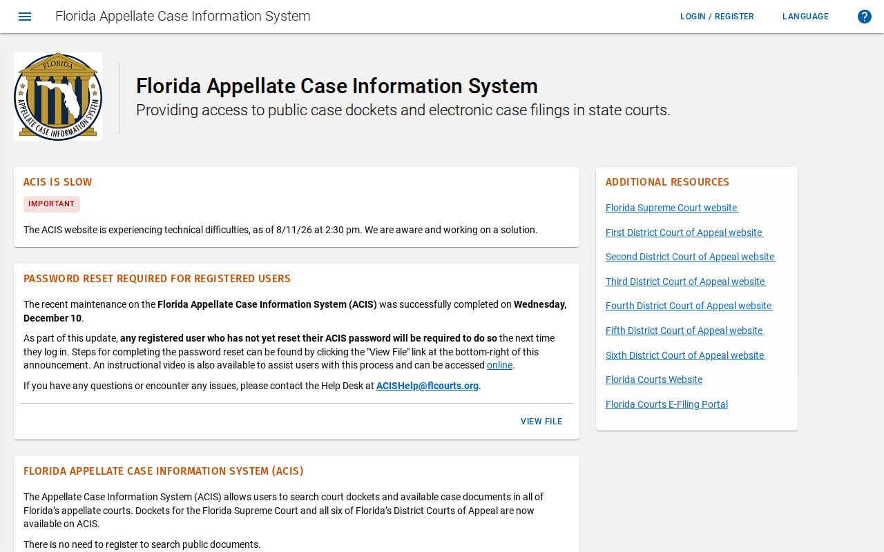 Florida criminal court cases in the ACIS appellate search