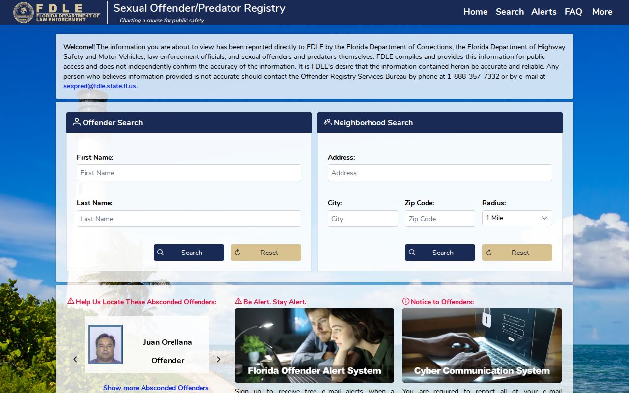 Florida sex offender search registry map and public notices