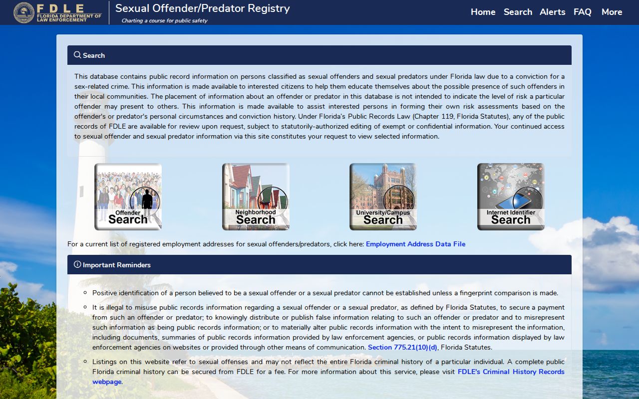 Florida sexual offender and predator registry search